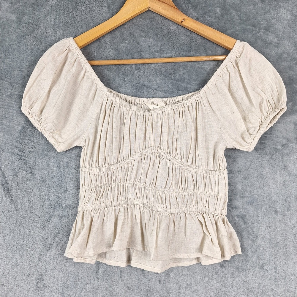 Womens Top Small Linen Blend Milkmaid Cottagecore Ren Fair Babydoll Peasant Crop